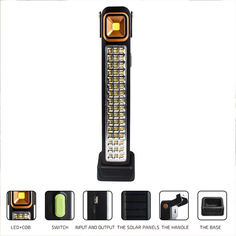 چراغ روشنایی مدل P48 Solar کد 2315 با قابلیت شارژ از طریق پنل خورشیدی و کابل USB مناسب سفرهای جادهای
