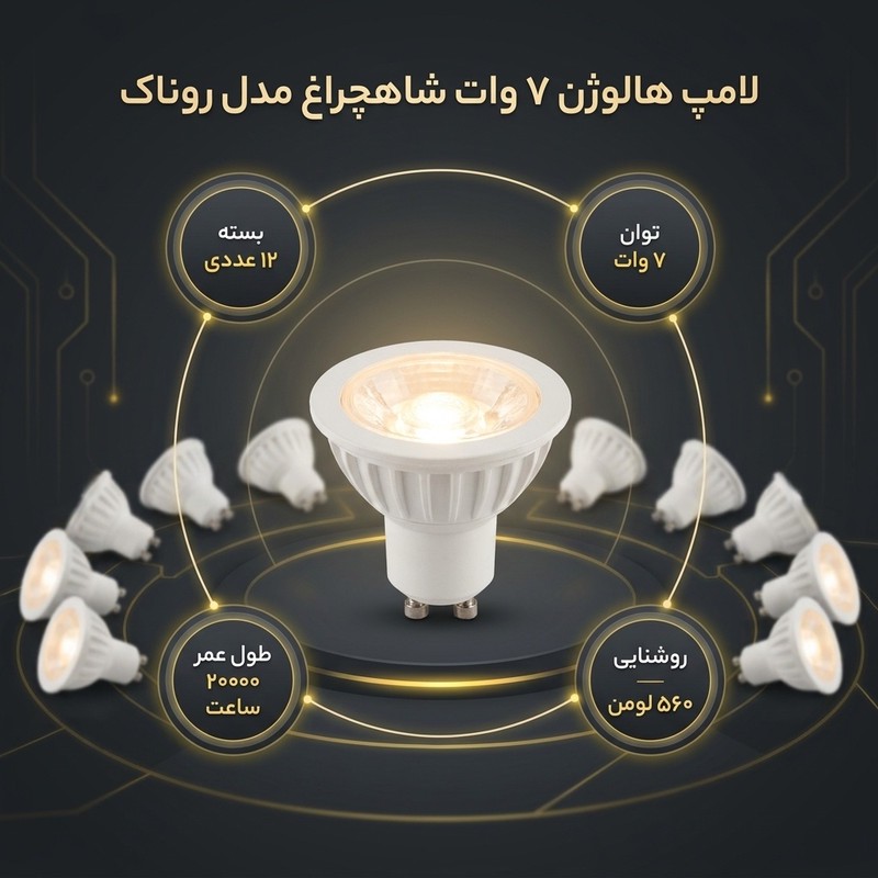 لامپ هالوژن 7 وات شاهچراغ مدل روناک بسته 12 عددی