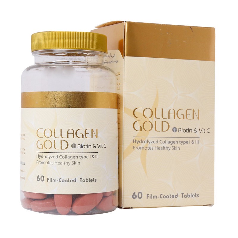 قرص کلاژن هیدرولیز شده آدریان مدل Collagen Gold با ویتامین C و بیوتین، بهبود سلامت پوست، مو و ناخن، افزایش الاستیسیته...