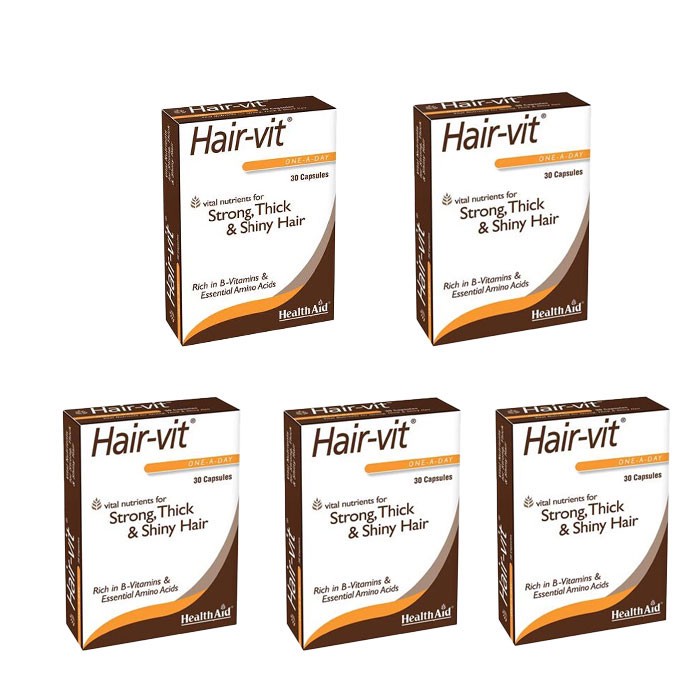 کپسول تقویتکننده مو هلث اید مدل هیرویت بسته 5 عددی با ویتامینهای گروه B و آمینو اسیدهای ضروری، مصرف روزانه و افزایش ا...