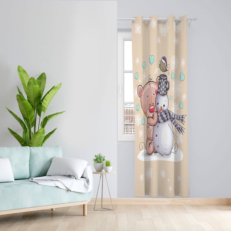 پرده مدل اتاق کودک مخمل پانچی طرح بچه خرس کد 1832 سایز 140x280 سانتی متر