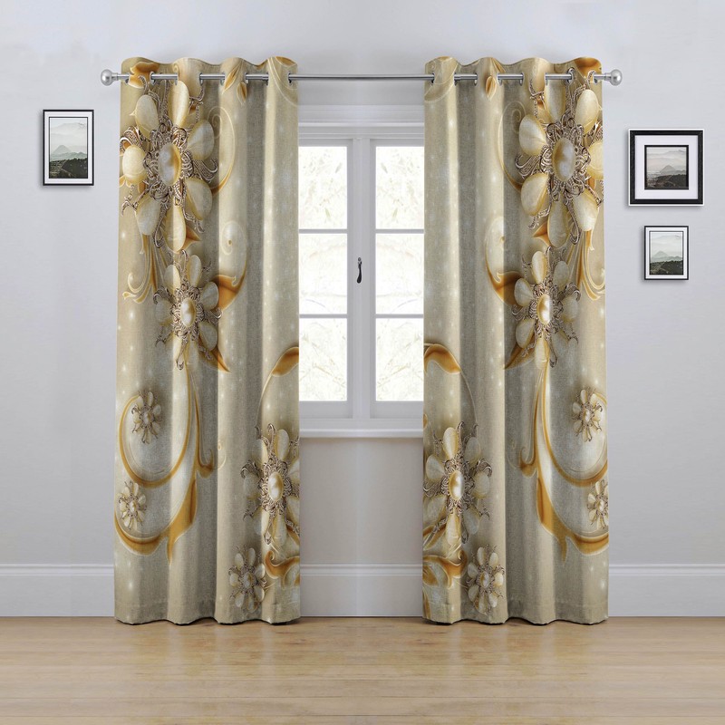 پرده مدل پانچی طرح گل سه بعدی سایز 280x145 سانتی متر