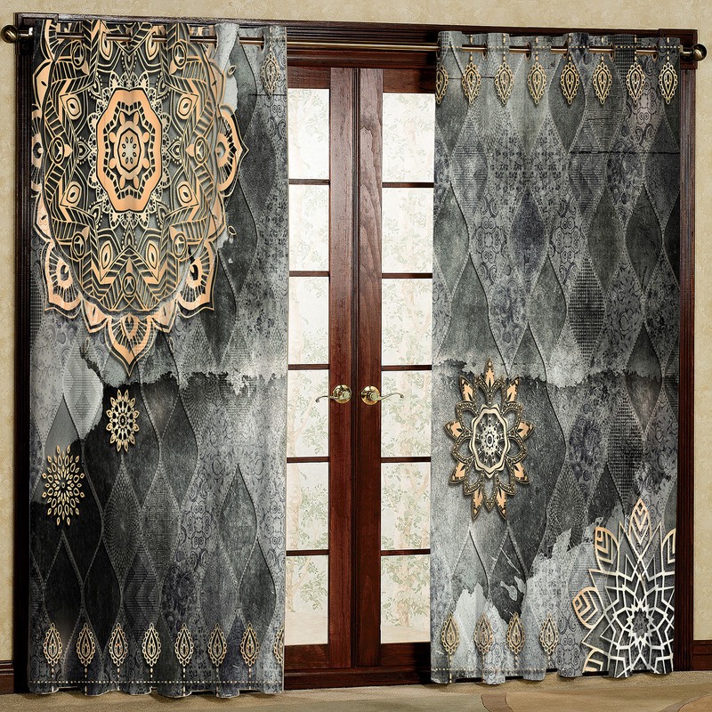 پرده بارمان دکور طرح ترنج مدل مخمل پانچی کد 94-4793 W سایز 140x200 سانتی متر