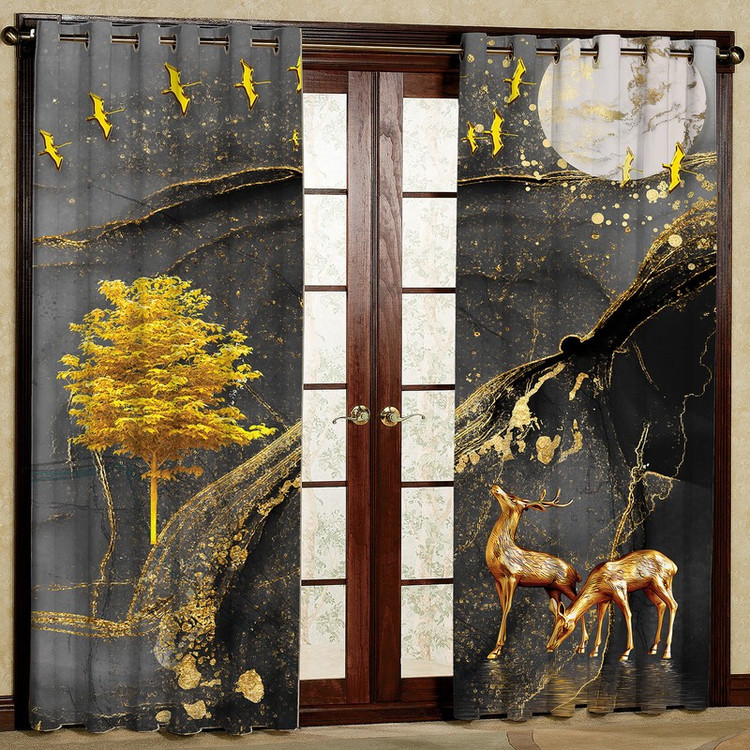 پرده بارمان دکور طرح گوزن مدل مخمل پانچی کد 29-2428 W سایز 140x200 سانتی متر