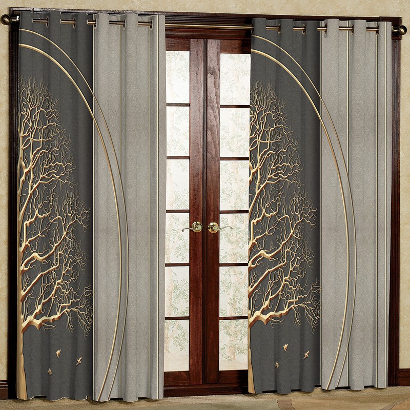 پرده طرح درخت مدل مخمل پانچی کد 2303 W سایز 140x200 سانتی متر