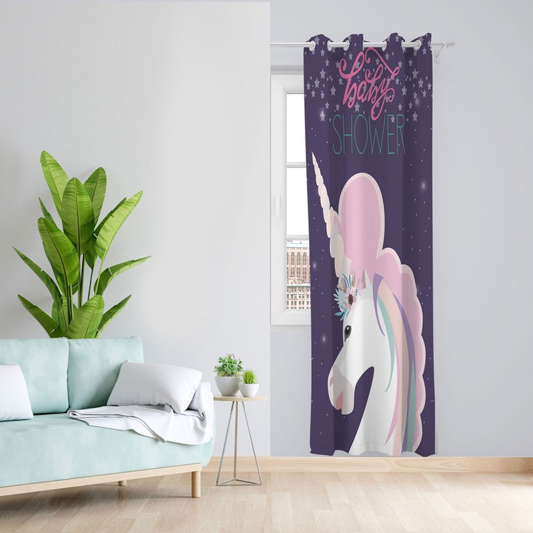 پرده مدل کودک مخمل پانچی طرح اسب تک شاخ کد 2142 سایز 200x140 سانتی متر