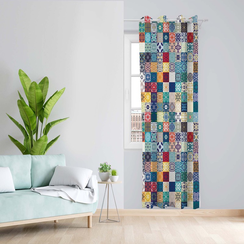پرده طرح چهار خونه مدل مخمل پانچی کد 5450 z سایز 140x200 سانتی متر