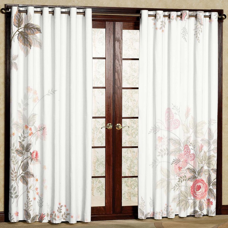 پرده طرح گل و پروانه مدل مخمل پانچی کد 2_LR-5591 W سایز 140x280 سانتی متر