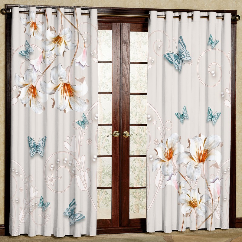 پرده بارمان دکور طرح پروانه مدل مخمل پانچی کد 5243LR W سایز 140x280 سانتی متر
