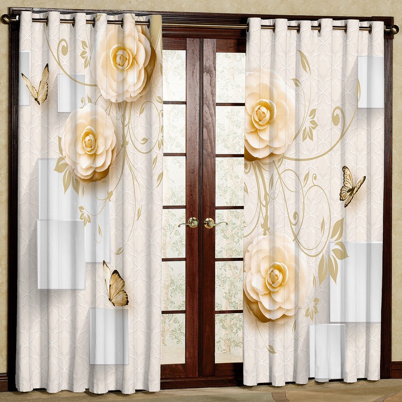 پرده مدل مخمل پانچی طرح گل کد 4801T2 سایز 200x140 سانتی متر