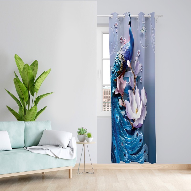 پرده طرح طاووس مدل مخمل پانچی کد L 1377R Z سایز 140x200 سانتی متر