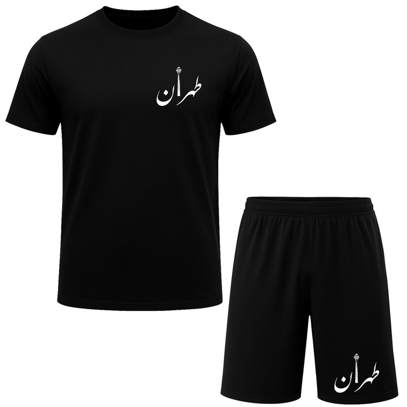 ست تیشرت آستین کوتاه و شلوارک راحتی مردانه مدل A103 طرح طهران